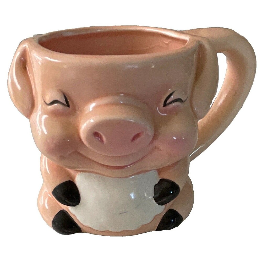 Vintage 1988 Pink Figural Pig Ceramic Mug, Glossy Finish, Made in Taiwan